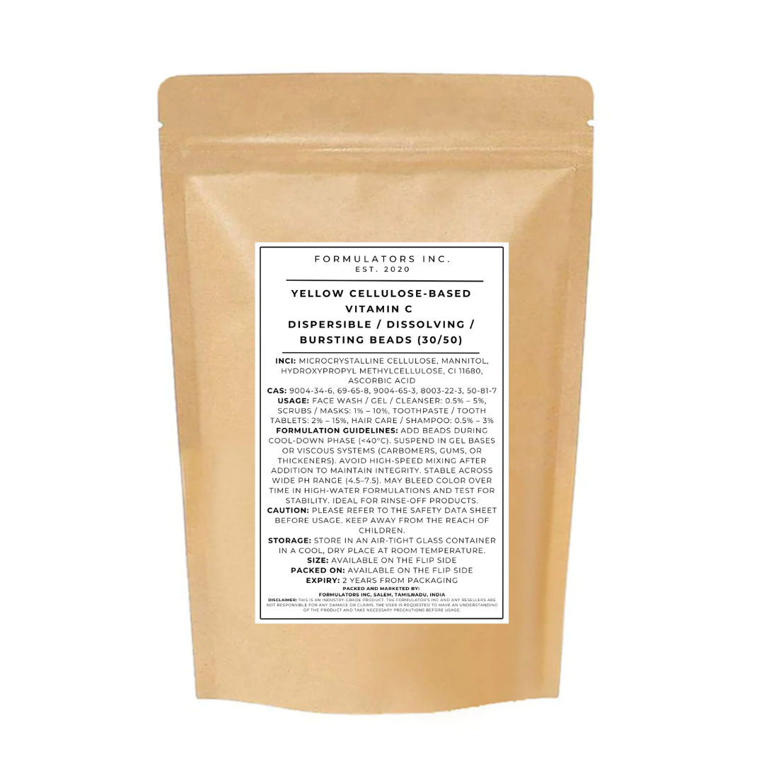 Yellow Cellulose-Based Vitamin C Dispersible / Dissolving / Bursting Beads (30/50)