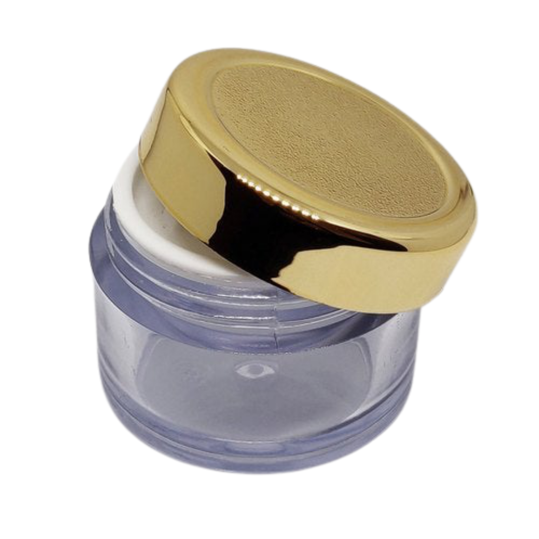 Buy Transparent Acrylic San Jar - 8gms (Gold Cap + White Inner Lid) Online in India