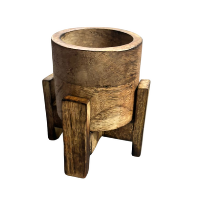 Pillar Candle Cup + Stand Wooden Candle Holder / Container