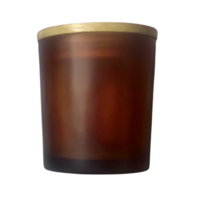 Frosted Amber Candle Votive Glass Holder/Container + Air-Tight Wooden Cap/Lid - 200ml