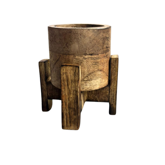 Pillar Candle Cup + Stand Wooden Candle Holder / Container