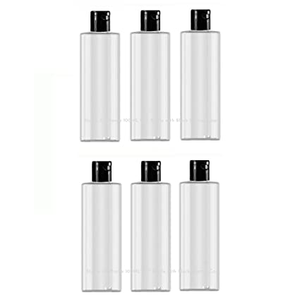 Transparent Flip Top Oil/Shampoo Bottles (Black Cap + Inner Lid)-200ml