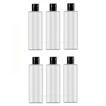 Transparent Flip Top Oil/Shampoo Bottles (Black Cap + Inner Lid)-200ml