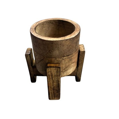 Pillar Candle Cup + Stand Wooden Candle Holder / Container