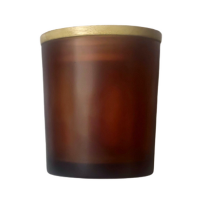 Frosted Amber Candle Votive Glass Holder/Container + Air-Tight Wooden Cap/Lid - 200ml