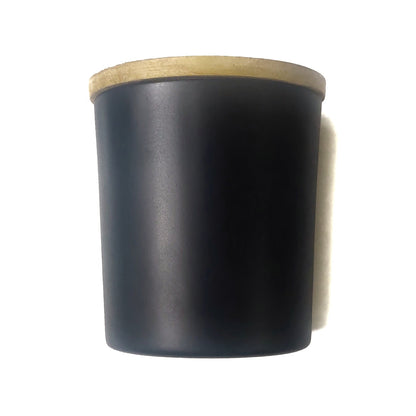 Black (Matte Finish) Candle Votive Glass Holder/Container + Air-Tight Wooden Cap/Lid - 200ml