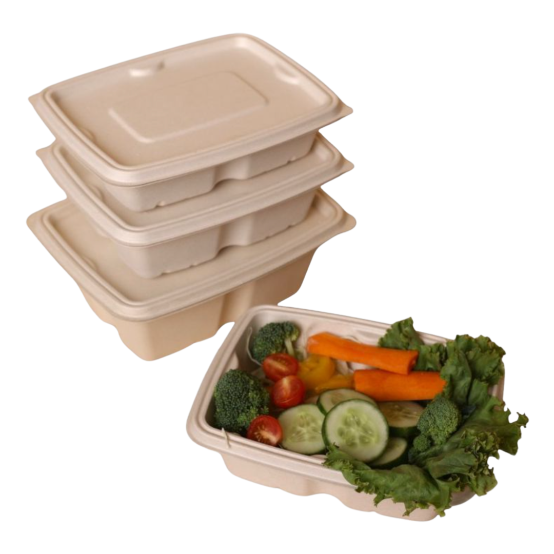 750ml Anti-Leak Rectangular Bagasse Takeaway Container + Lid (Eco-Friendly, Sustainable, Biodegradable & Compostable)