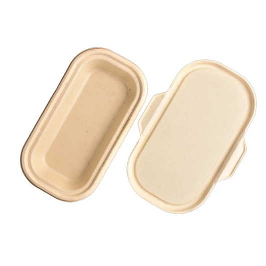 650ml Anti-Leak Oval Bagasse Takeaway Container + Lid (Eco-Friendly, Sustainable, Biodegradable & Compostable)