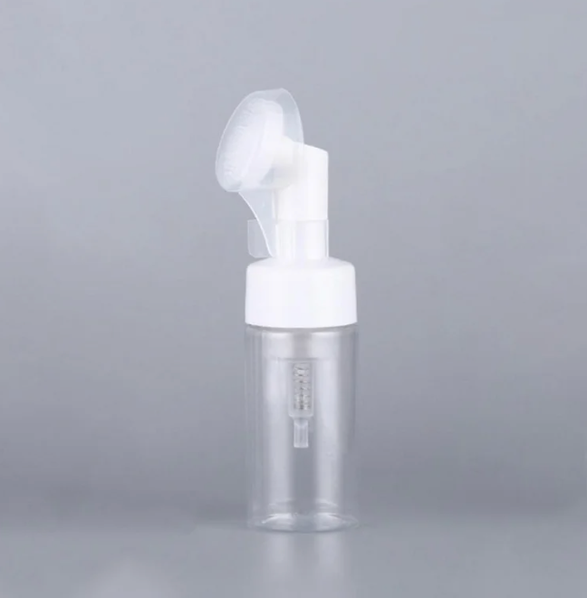 Transparent / Clear Plastic PET Bottle + White Foaming Brush Closure + Protective Cap / Stopper (150ml)