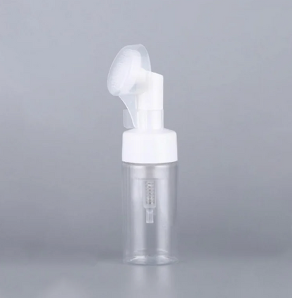 Transparent / Clear Plastic PET Bottle + White Foaming Brush Closure + Protective Cap / Stopper (150ml)