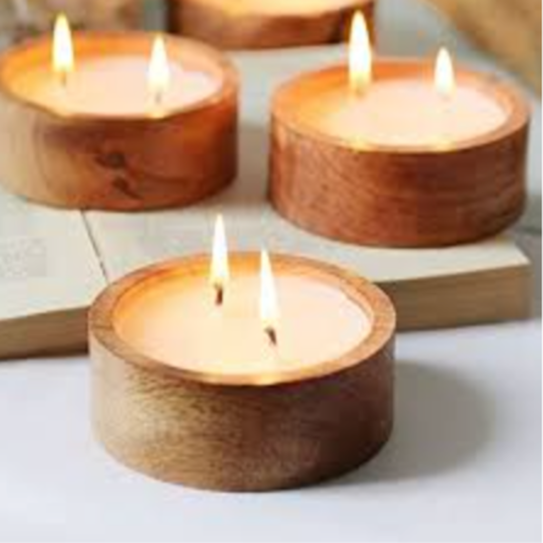 Round / Circle Wooden Candle Holder / Container