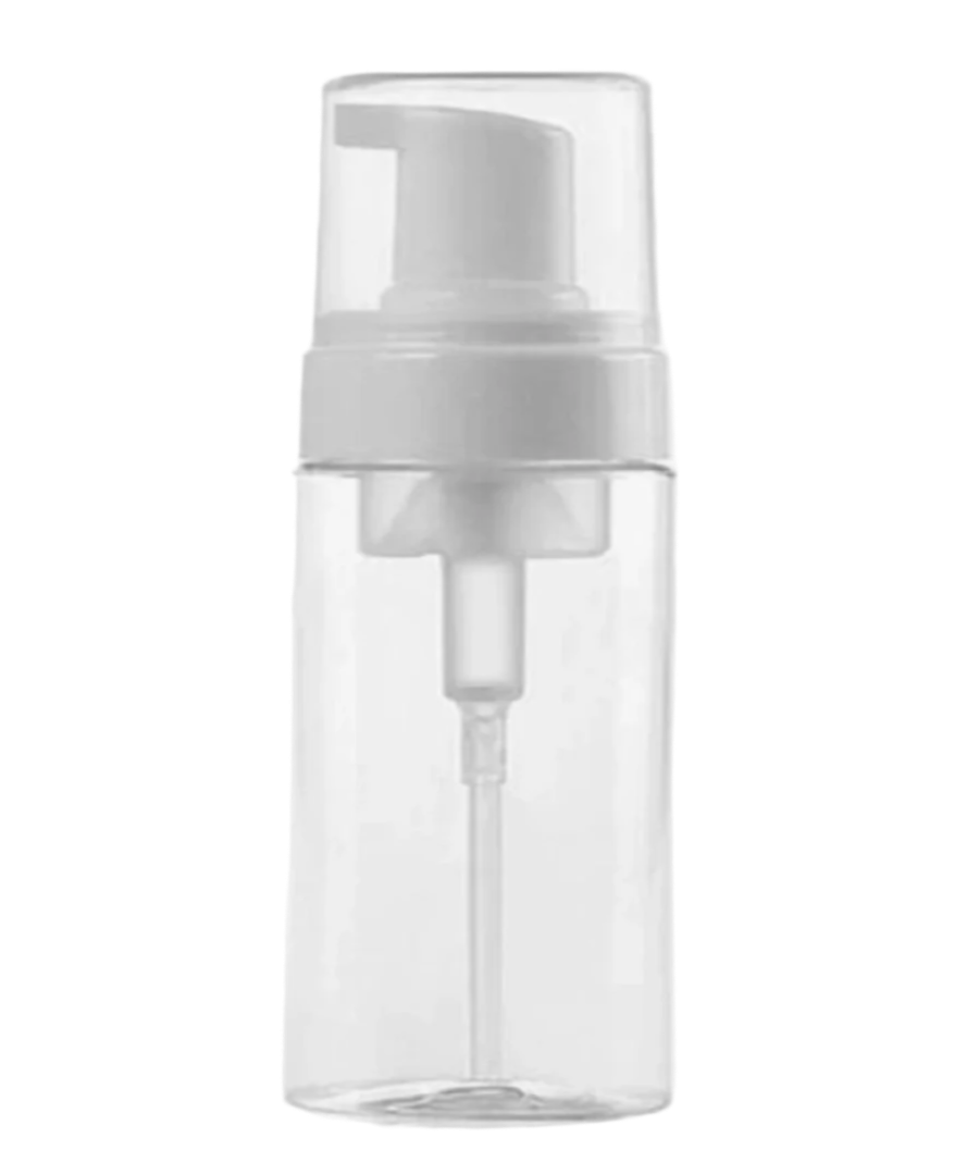 Transparent / Clear Plastic PET Bottle + White Foaming Pump Closure + Protective Cap (150ml)