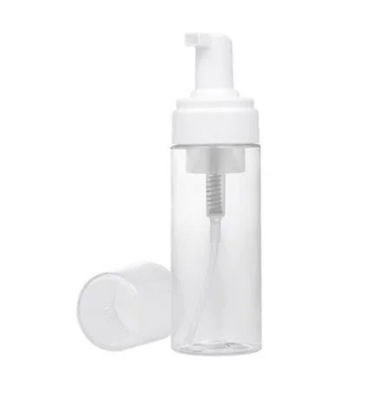 Transparent / Clear Plastic PET Bottle + White Foaming Pump Closure + Protective Cap (150ml)