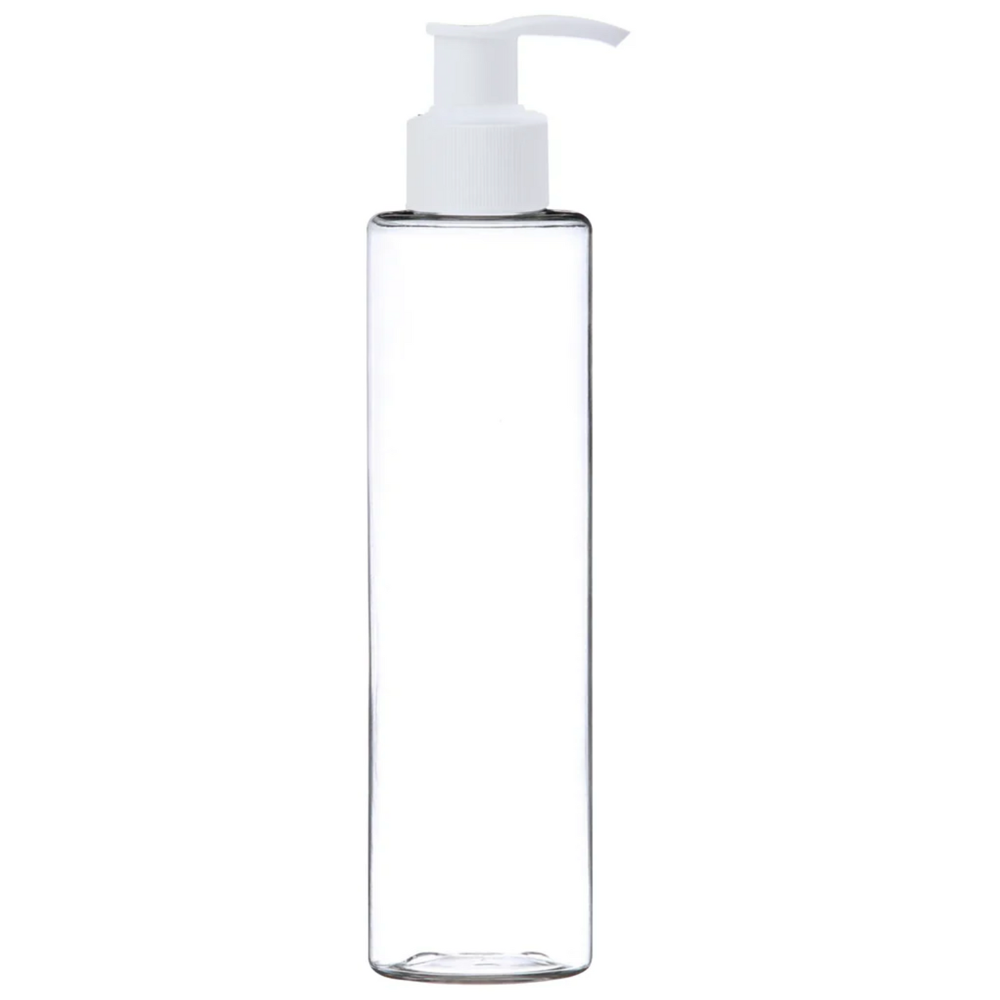 Plastic (PET) Cosmetic Bottle (100ml) (Transparent Cylinder Bottle + White Dispenser Pump)