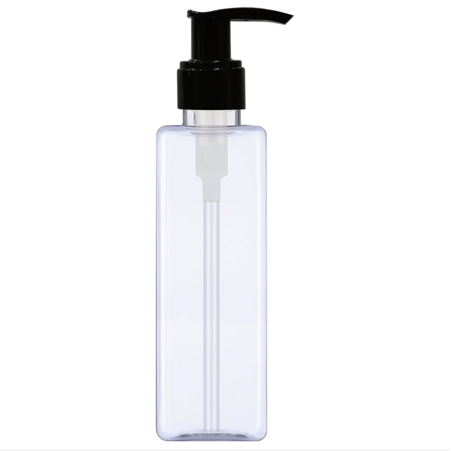 Plastic (PET) Cosmetic Bottle (100ml) (Transparent Cylinder Bottle + Black Dispenser Pump)