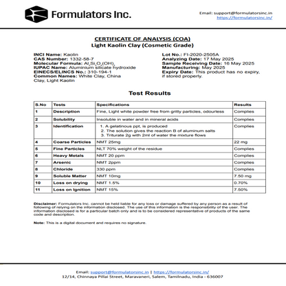 Light Kaolin Clay (Cosmetic Grade)