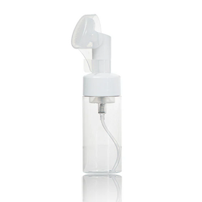 Transparent / Clear Plastic PET Bottle + White Foaming Brush Closure + Protective Cap / Stopper (150ml)