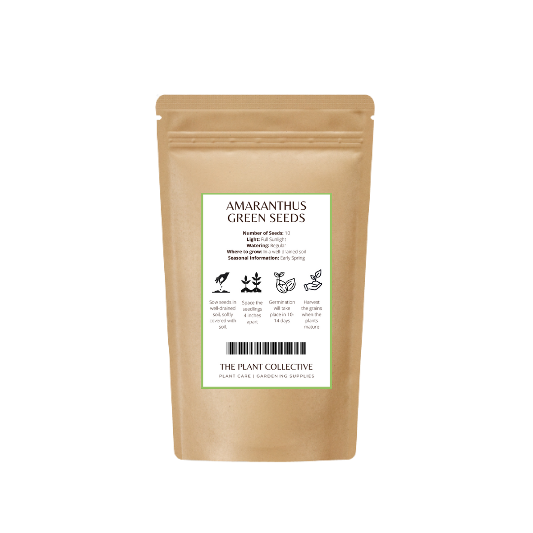 Brown colour stand up pouch packaging for Amaranthus Green Seeds  with label containing sowing and harvesting information