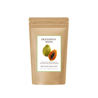 Brown colour stand up pouch packaging for Desi Papaya Seeds with label