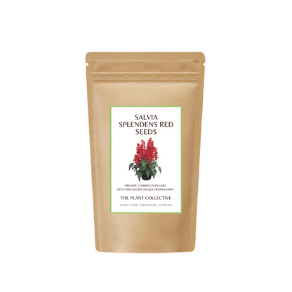 Brown colour stand up pouch packaging for Salvia Splendens Red Seeds with label