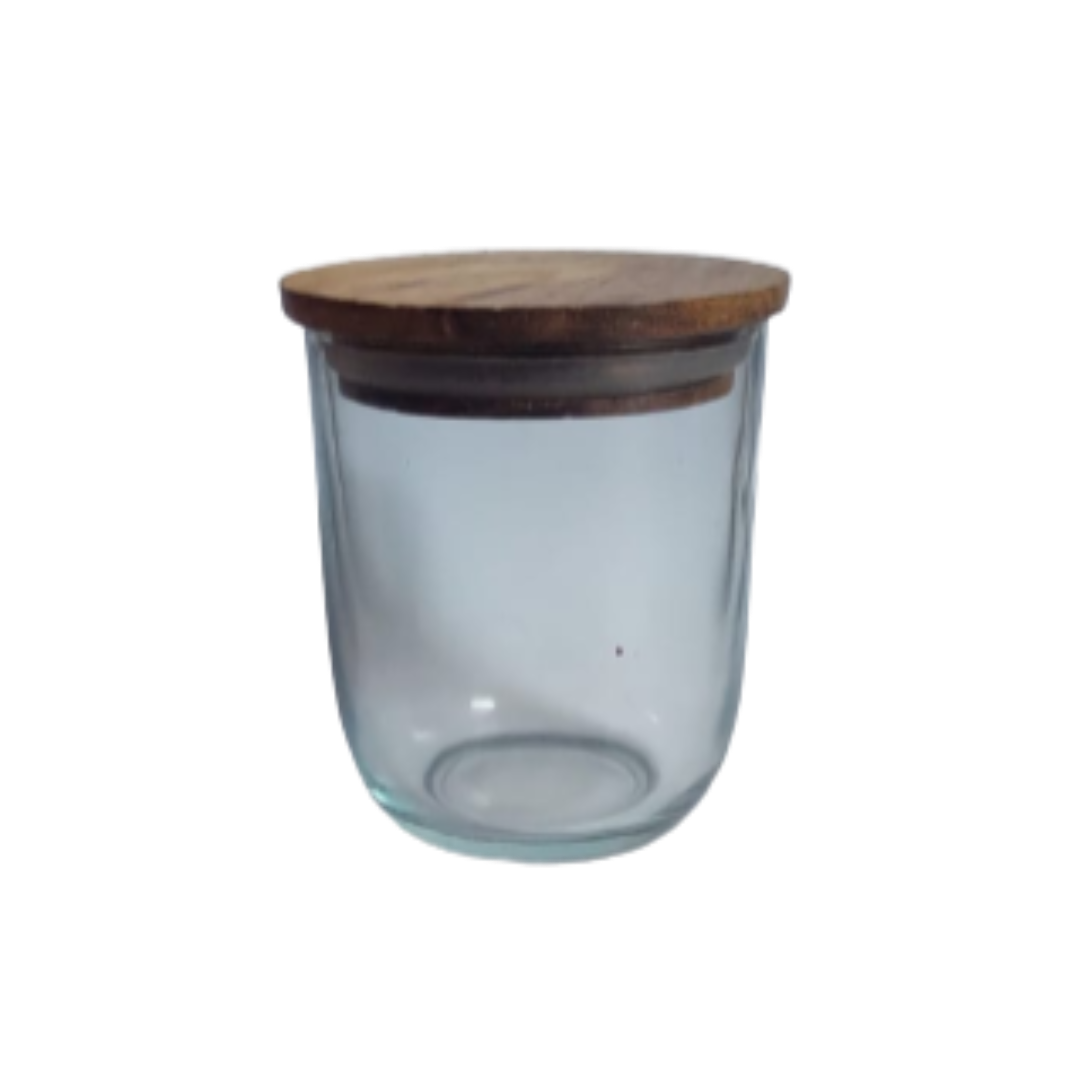 Transparent / Clear Candle Votive Glass Holder / Container (Curved Base) + Air-Tight Wooden Cap/Lid - 200ml